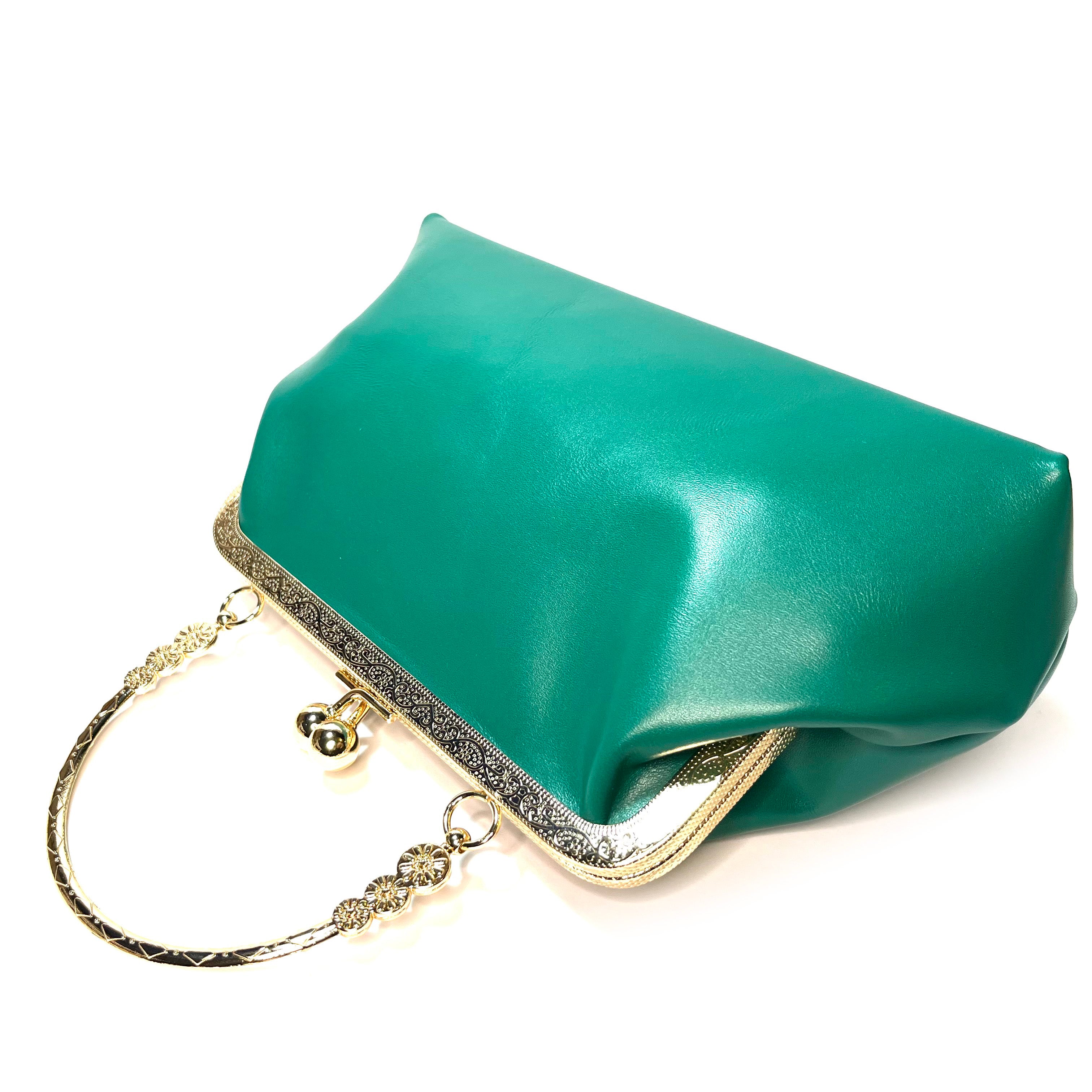 sheepskin dark green kiss lock small handbag