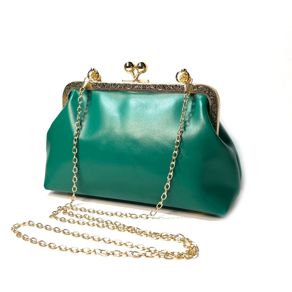 sheepskin dark green kiss lock small handbag