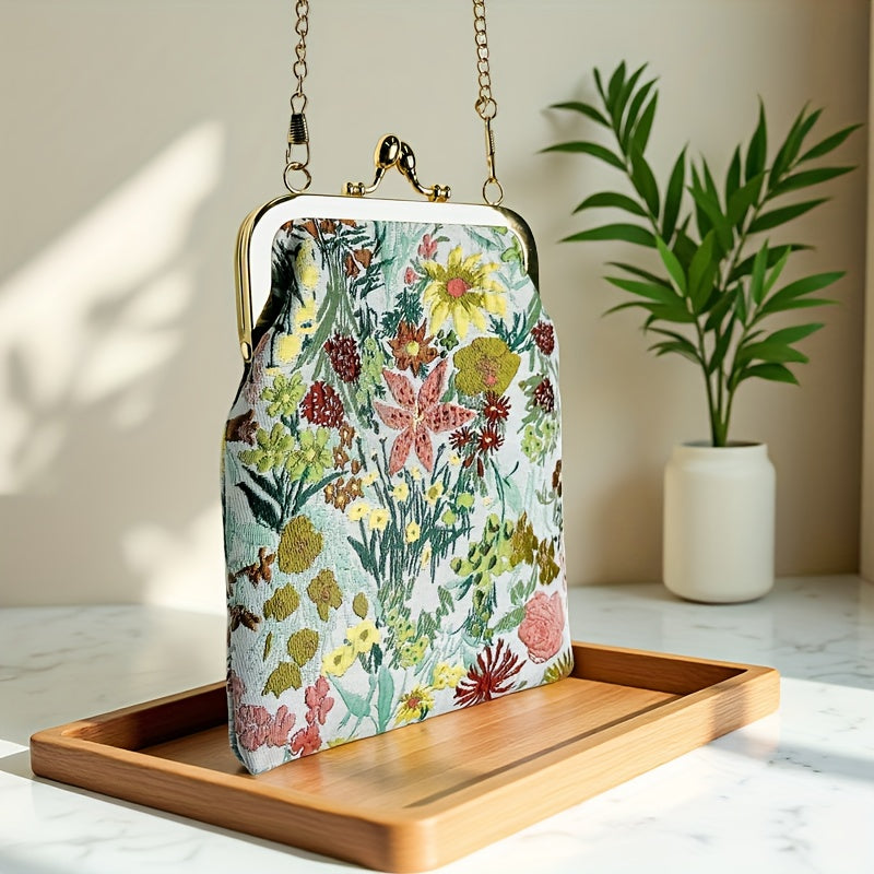 floral figured cloth kiss lock phone bag