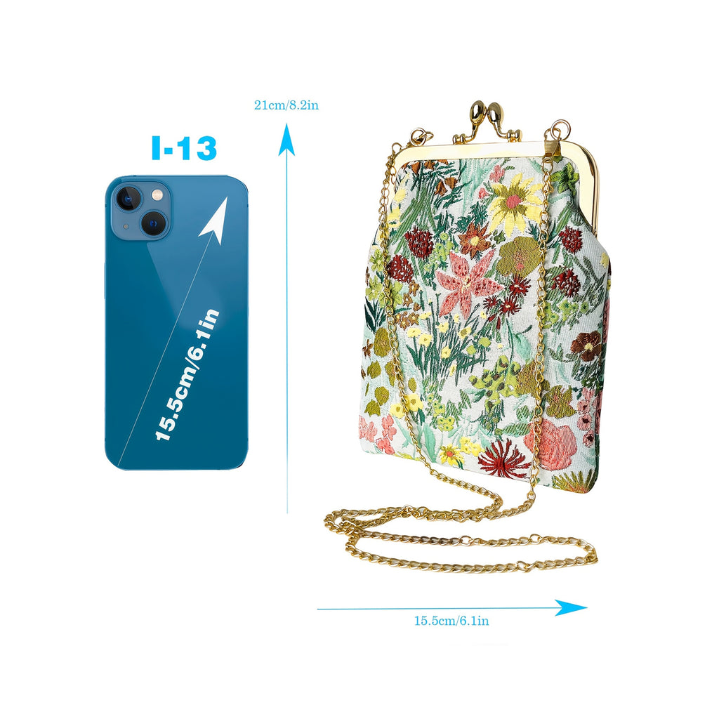 floral figured cloth kiss lock phone bag