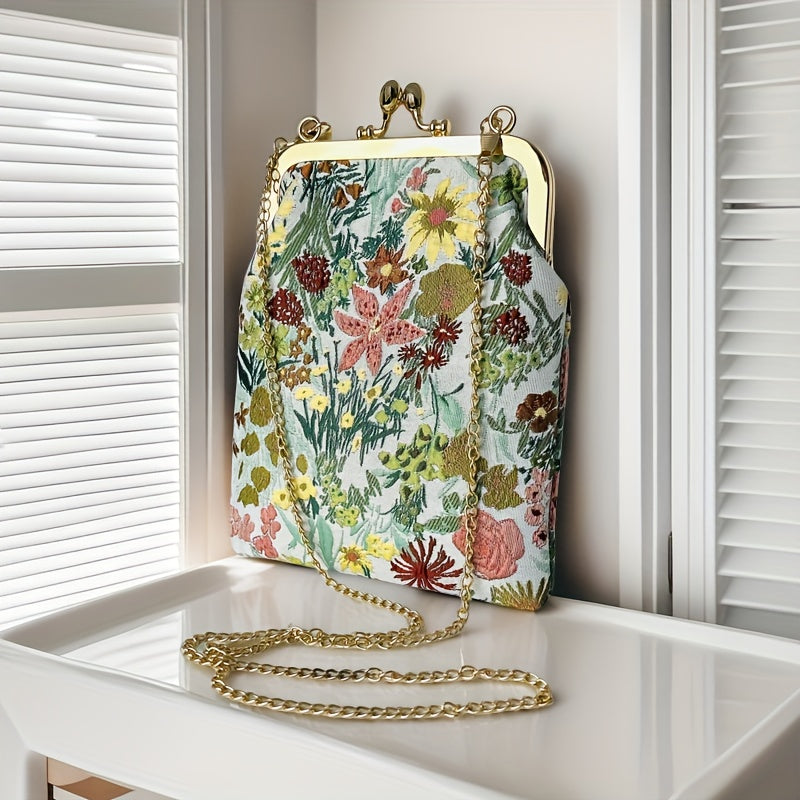 floral figured cloth kiss lock phone bag