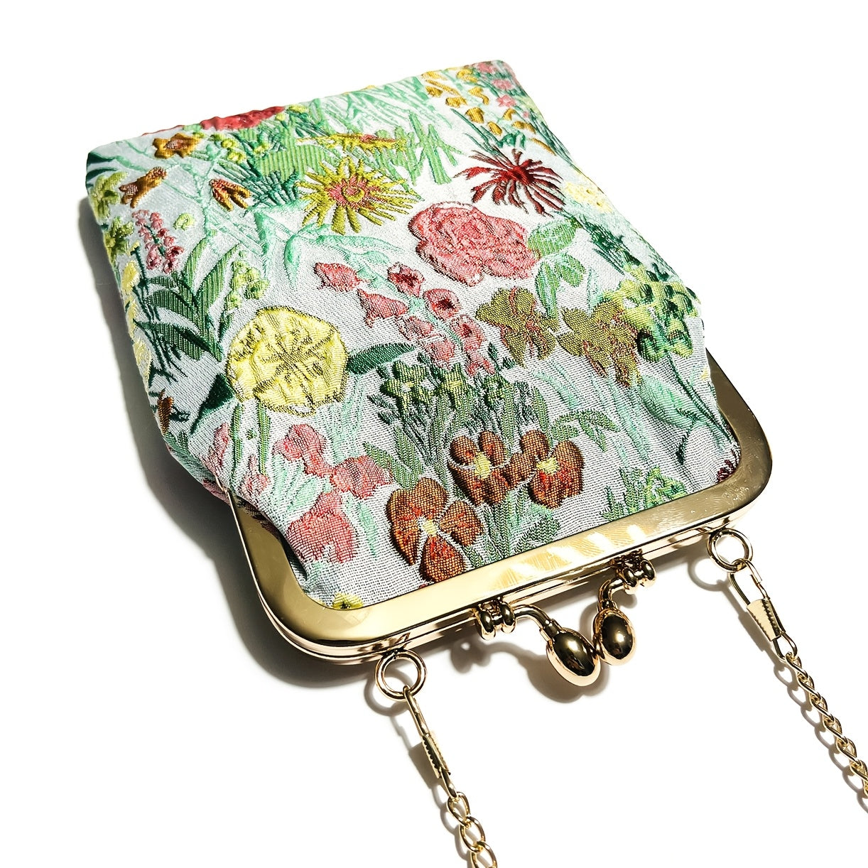 floral figured cloth kiss lock phone bag