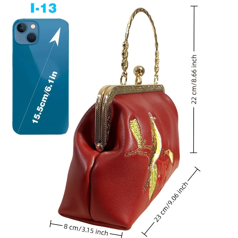 sheepskin Embroidered Bird kiss lock small handbag