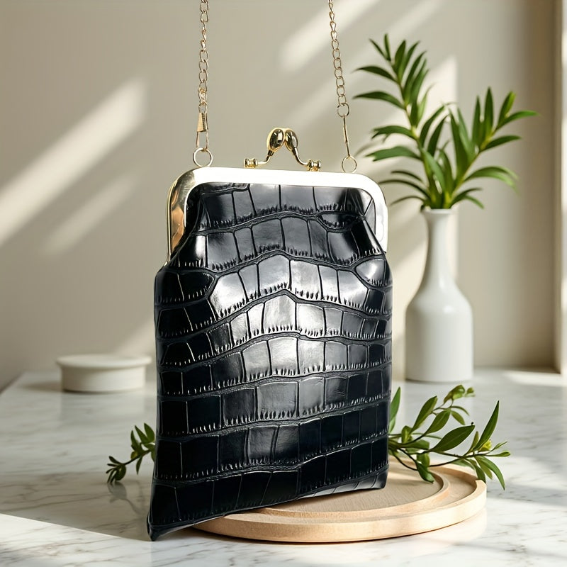 PU crocodile kiss lock phone bag