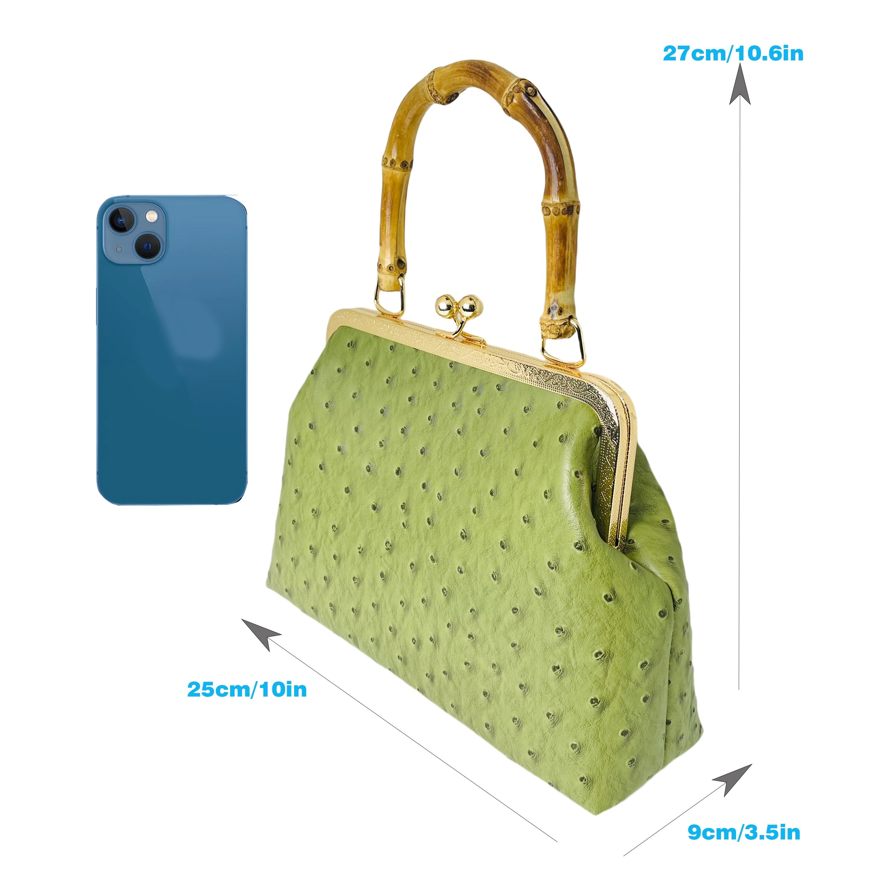 PU ostrich   kiss lock small handbag