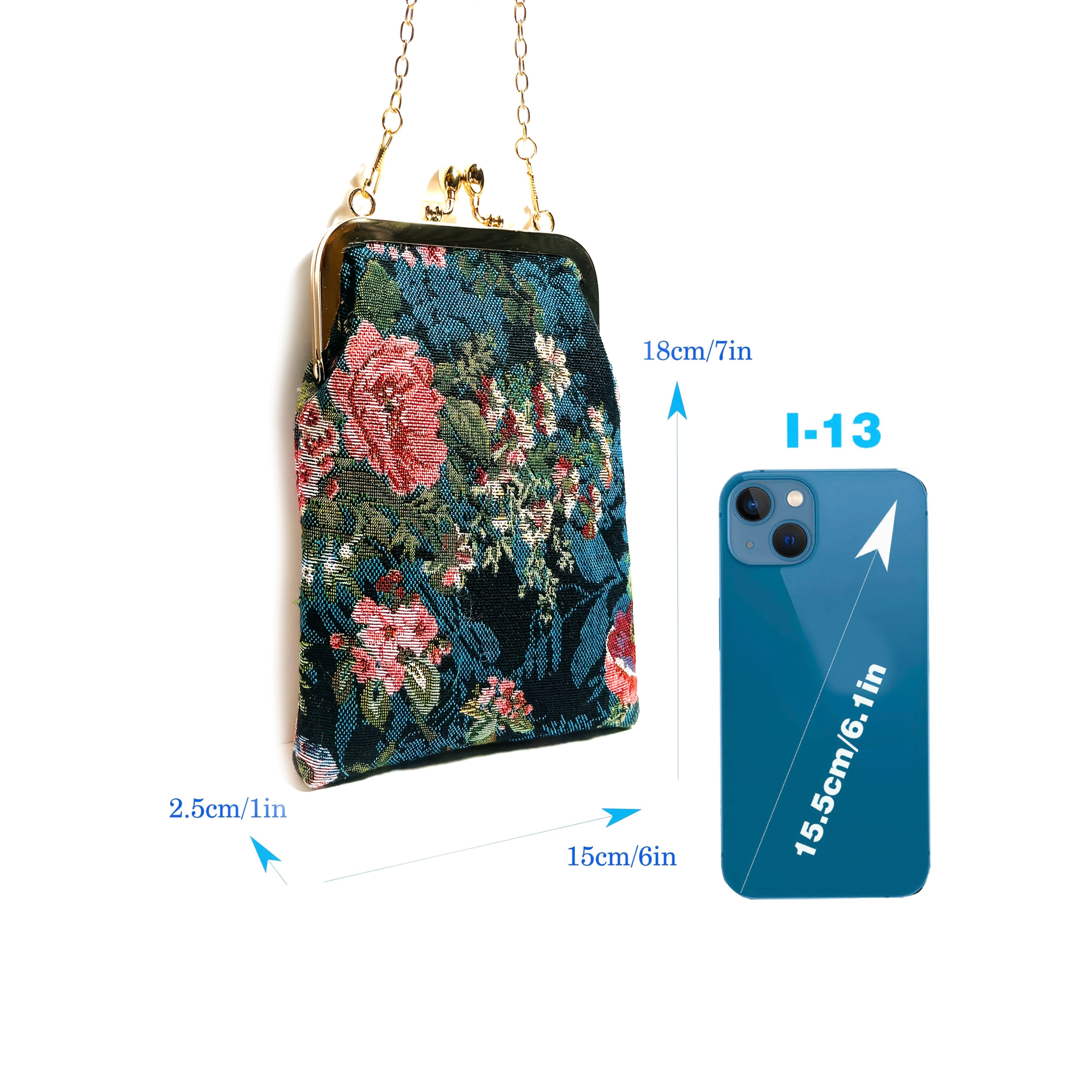 floral figured cloth kiss lock phone bag