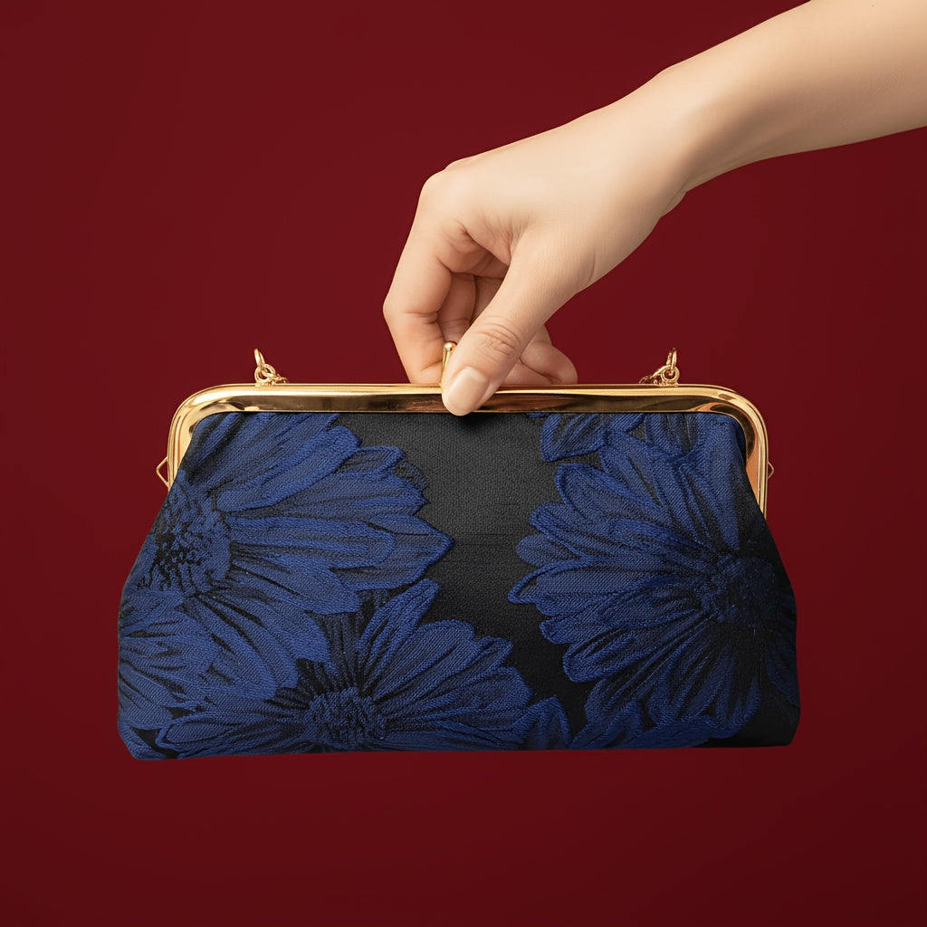 silk like figured cloth evening cluth purse bag