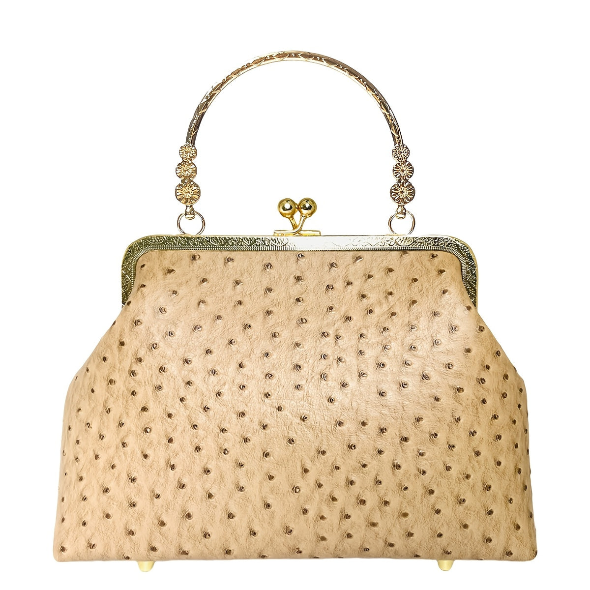 PU ostrich   kiss lock small handbag