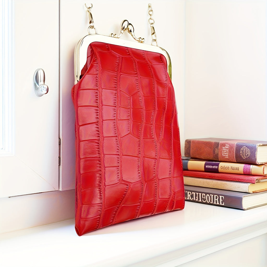 PU crocodile kiss lock phone bag