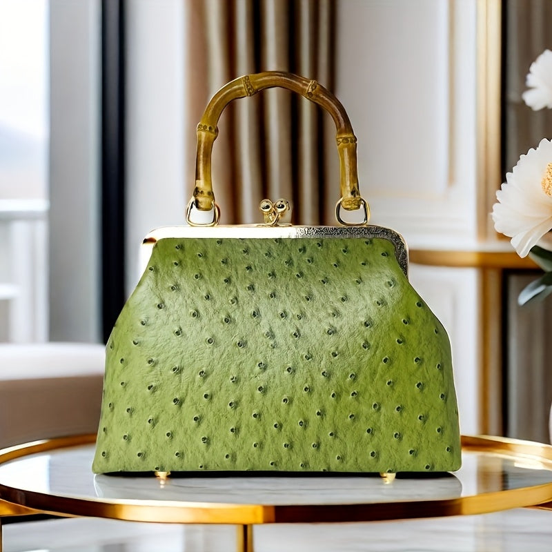 PU ostrich   kiss lock small handbag